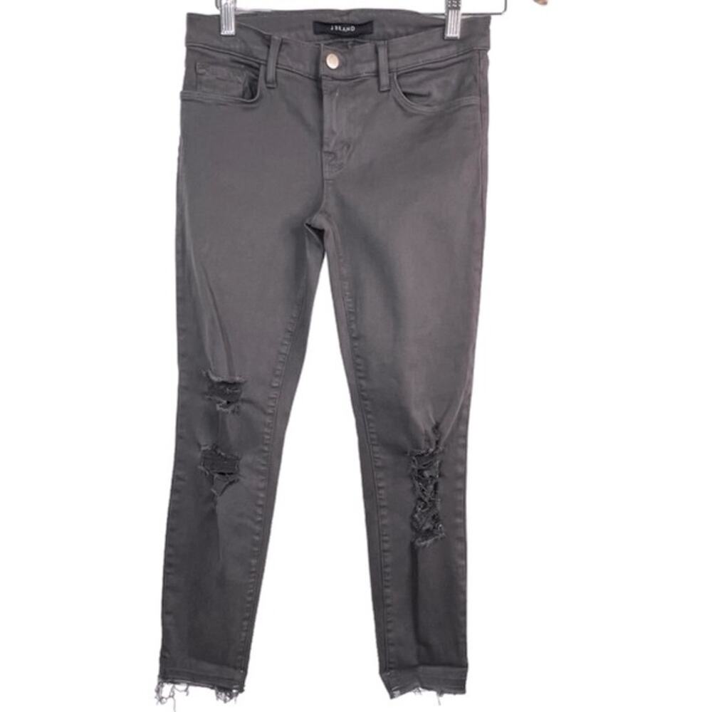 J Brand Frayed Distressed Black Skinny Jeans 27